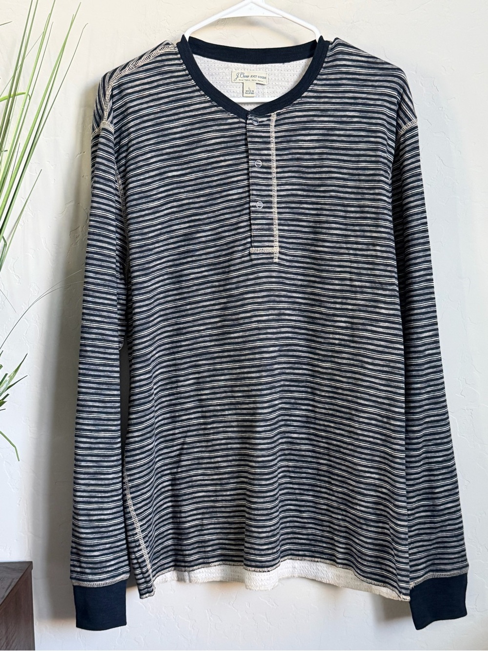 J.Crew Knit Goods Striped Cotton Henley Shirt Navy Size L NWT